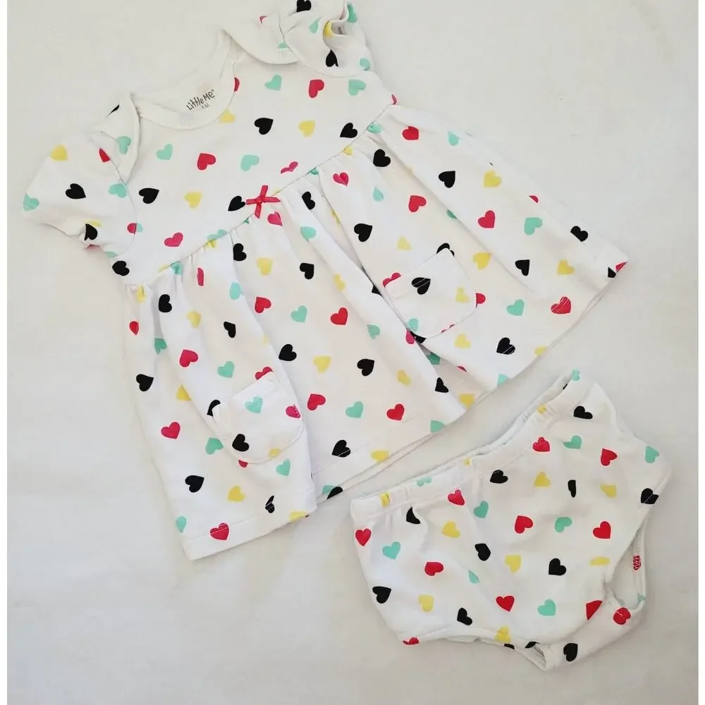 Little Me cotton heart dress / bloomers 3M